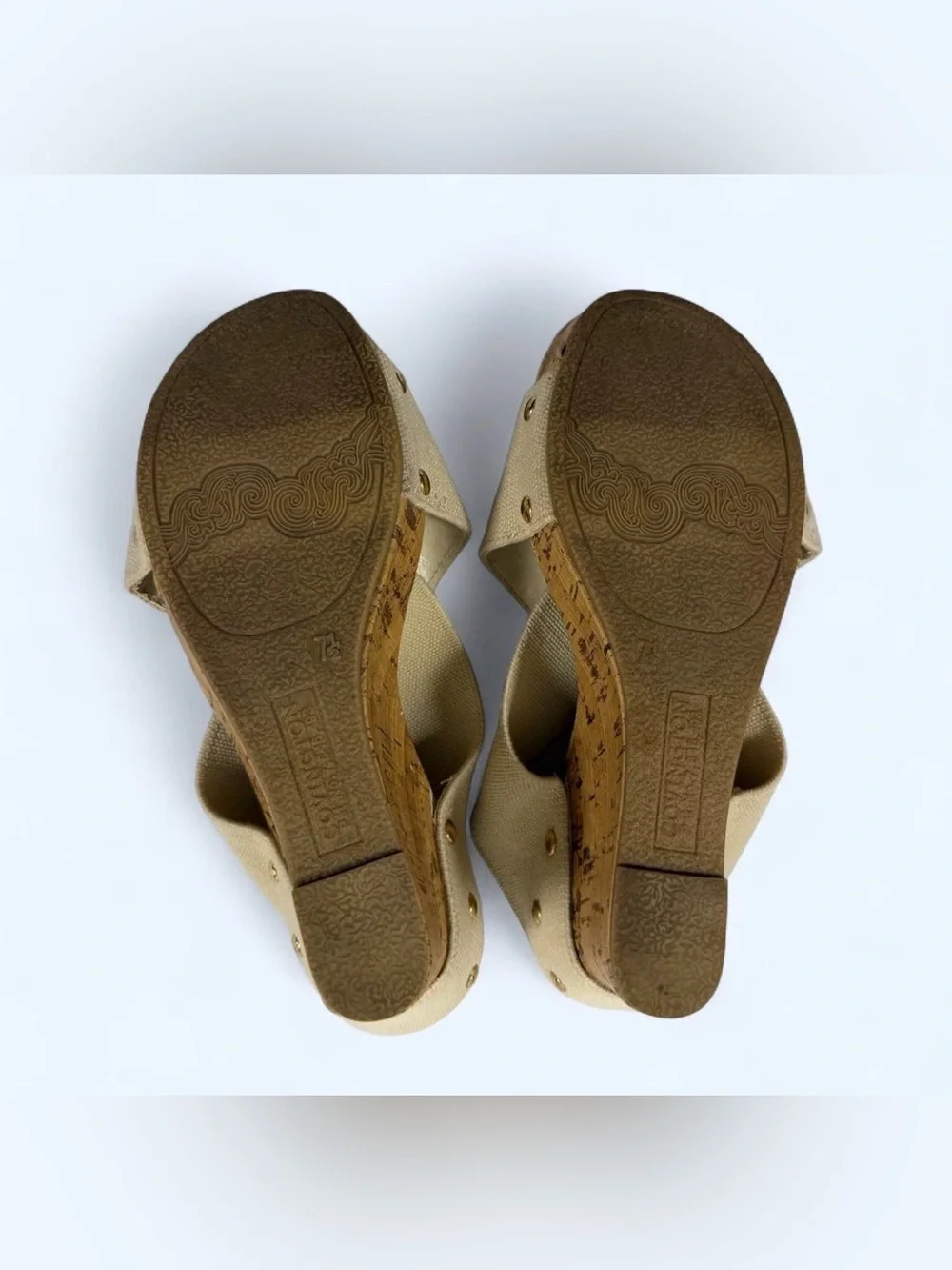 Covington Tan Crisscross Cork Wedge Sandals